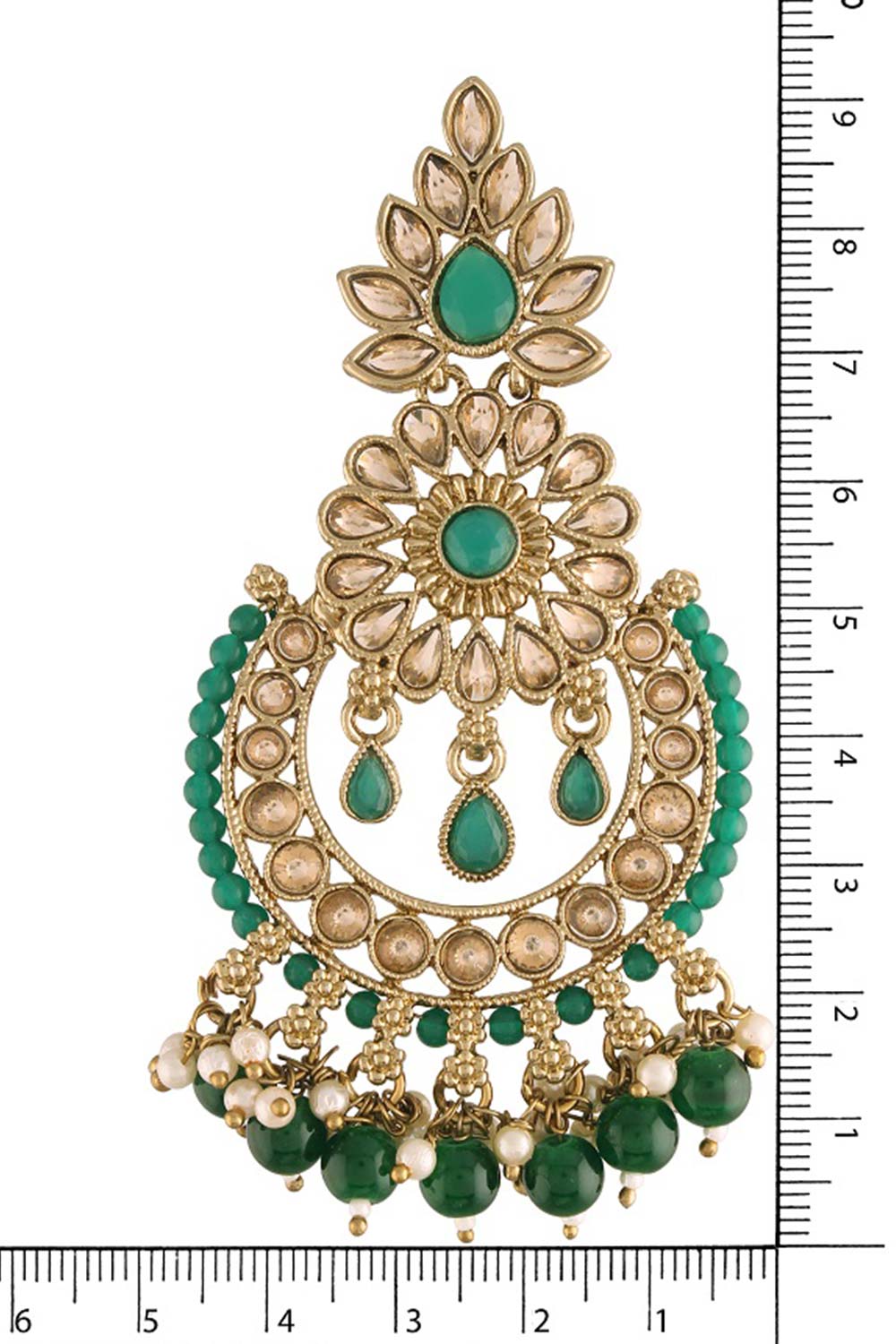 Buy Women's Alloy Maang Tikka With Earring in Green - Zoom in