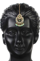 Buy Women's Alloy Maang Tikka With Earring in Mint - Back