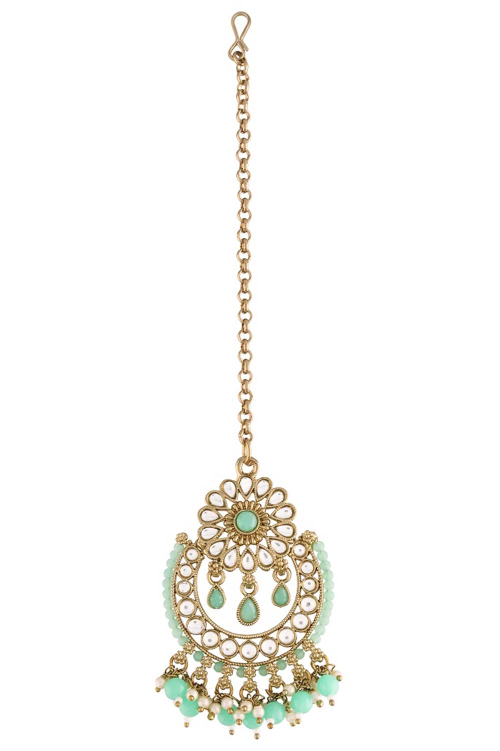 Buy Women's Alloy Maang Tikka With Earring in Mint - Side