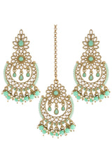 Buy Women's Alloy Maang Tikka With Earring in Mint - Front