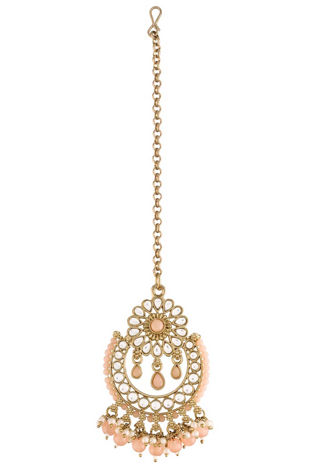 Buy Women's Alloy Maang Tikka With Earring in Peach - Back