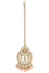 Buy Women's Alloy Maang Tikka With Earring in Peach - Back