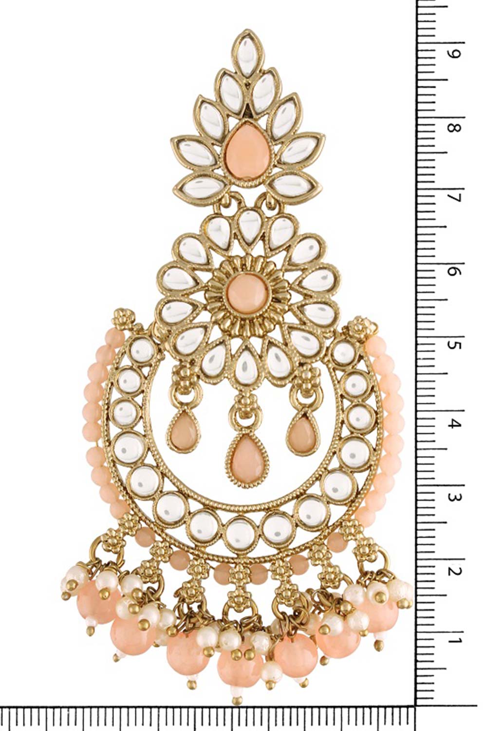 Buy Women's Alloy Maang Tikka With Earring in Peach - Zoom in