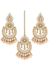 Buy Women's Alloy Maang Tikka With Earring in Peach - Front