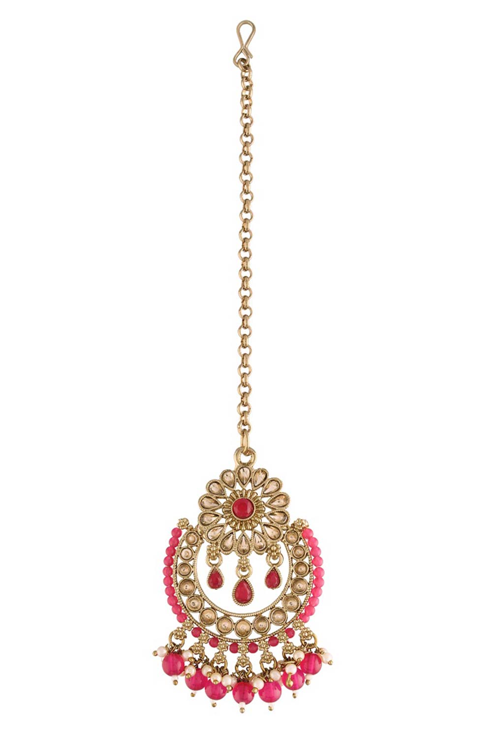 Buy Women's Alloy Maang Tikka With Earring in Pink - Back