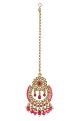 Buy Women's Alloy Maang Tikka With Earring in Pink - Back