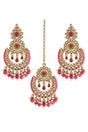 Buy Women's Alloy Maang Tikka With Earring in Pink - Front