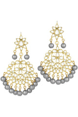 Grey Gold Plated Pearl And Kundan Maang Tikka With Earrings Set