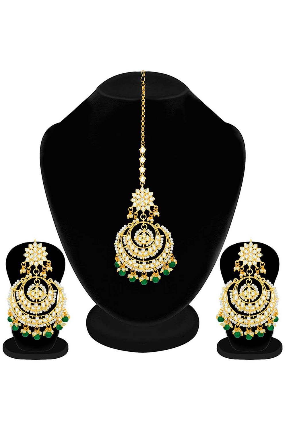 Buy Women's Alloy Maang Tikka With Earring in Green