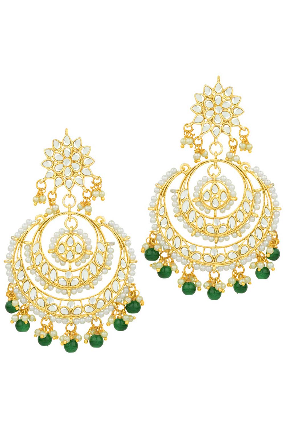 Buy Women's Alloy Maang Tikka With Earring in Green - Back