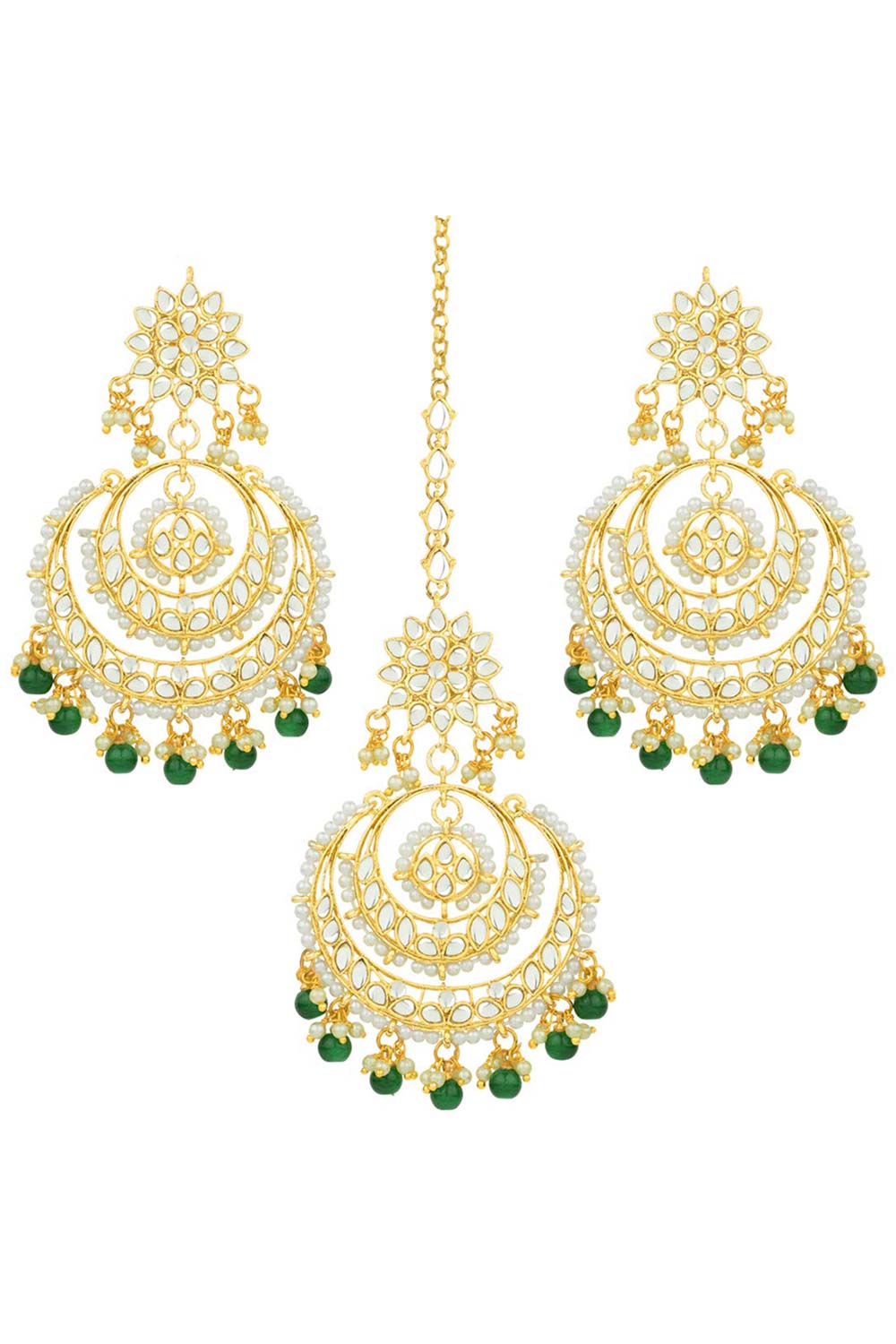 Buy Women's Alloy Maang Tikka With Earring in Green - Front