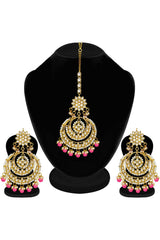 Buy Women's Alloy Maang Tikka With Earring in Pink