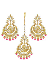 Buy Women's Alloy Maang Tikka With Earring in Pink - Back