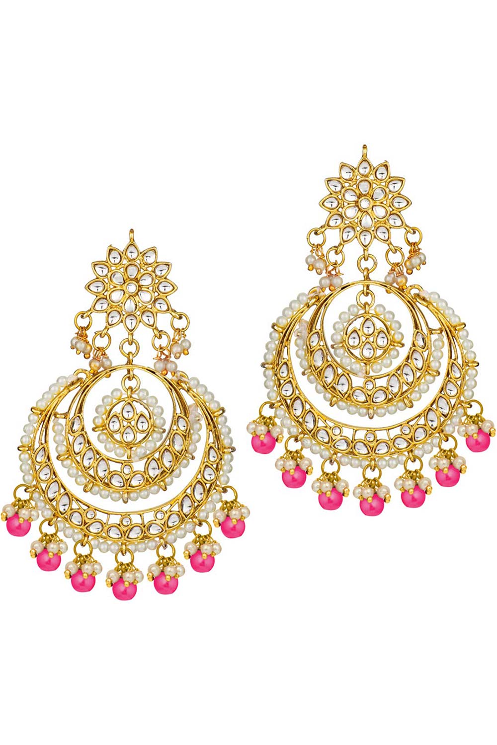 Buy Women's Alloy Maang Tikka With Earring in Pink - Side