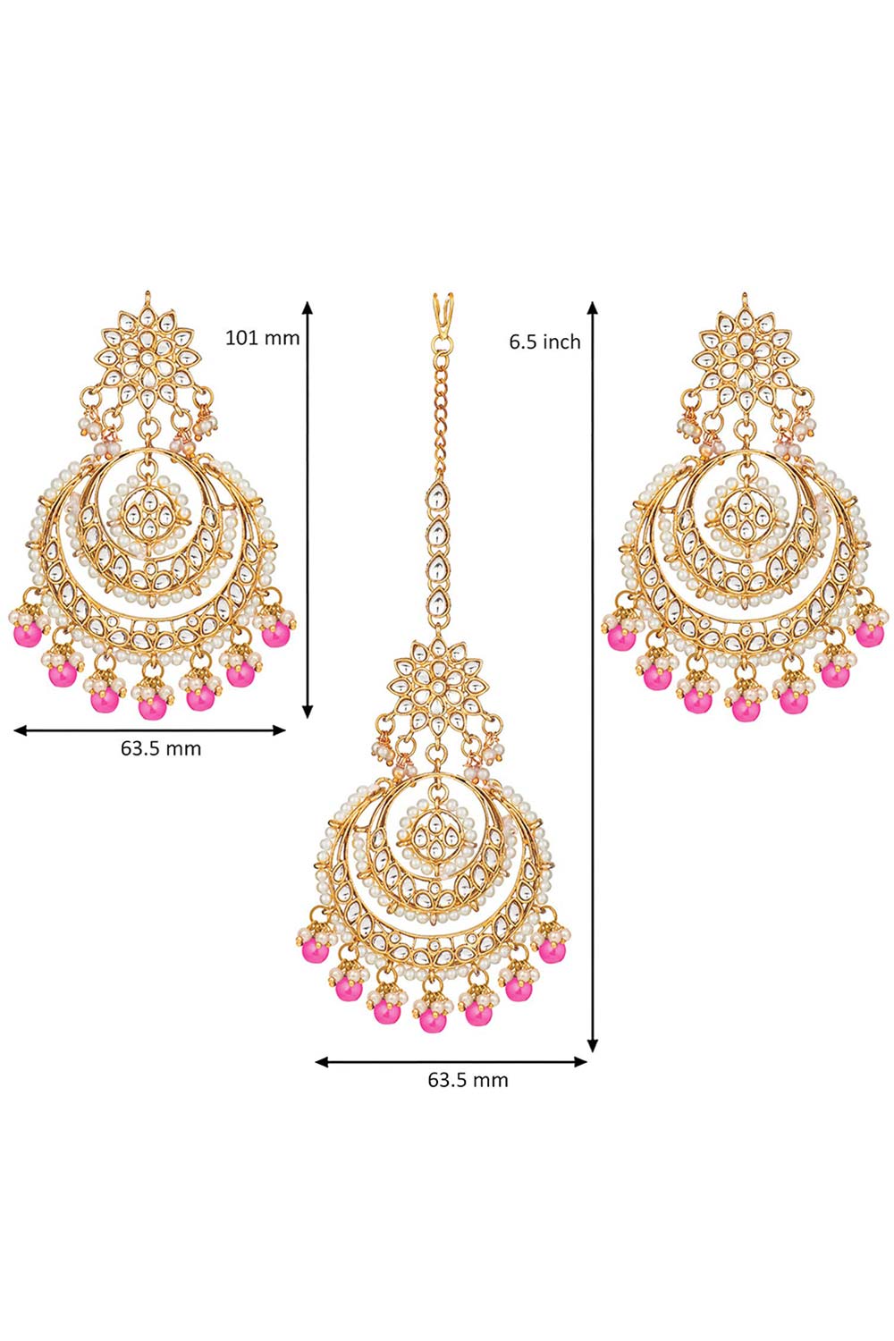 Buy Women's Alloy Maang Tikka With Earring in Pink - Zoom Out