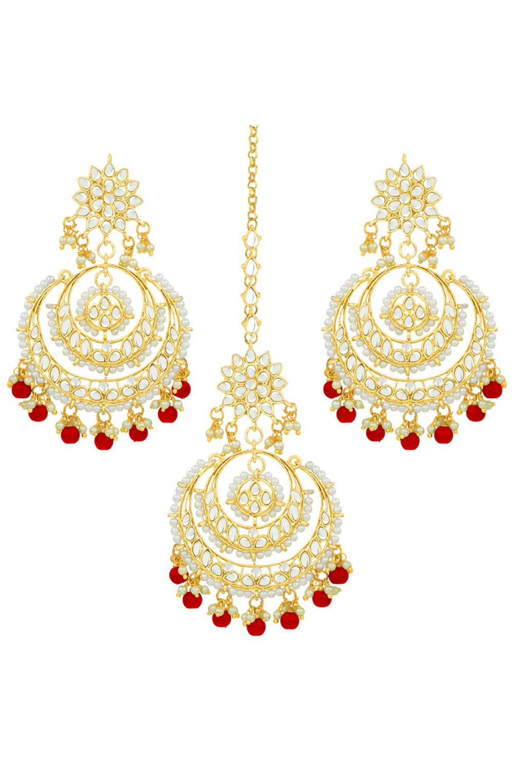 Buy Women's Alloy Maang Tikka With Earring in Red - Back