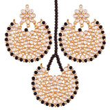 Alloy Earring Set with Maang Tikka in Black