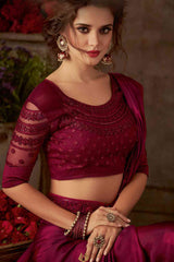 Buy Maroon Silk Embroidered Saree Online - Back