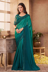 Buy Green Silk Embroidered Saree Online