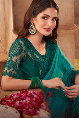 Buy Green Silk Embroidered Saree Online - Back