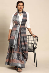 Grey Art Silk Block Saree