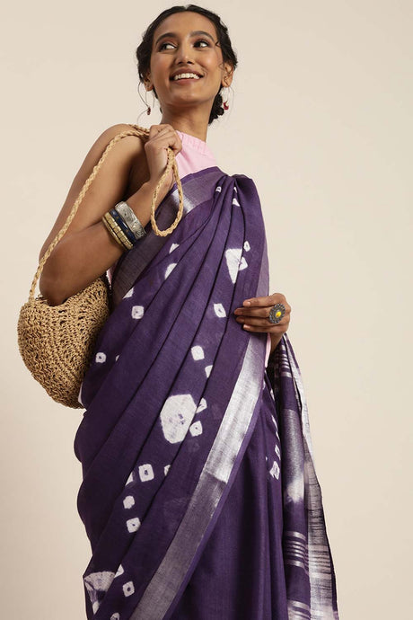 Cotton Blend Bandhani Saree In Purple