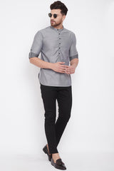 Shop Men's Polka Dots Short Kurta in Grey