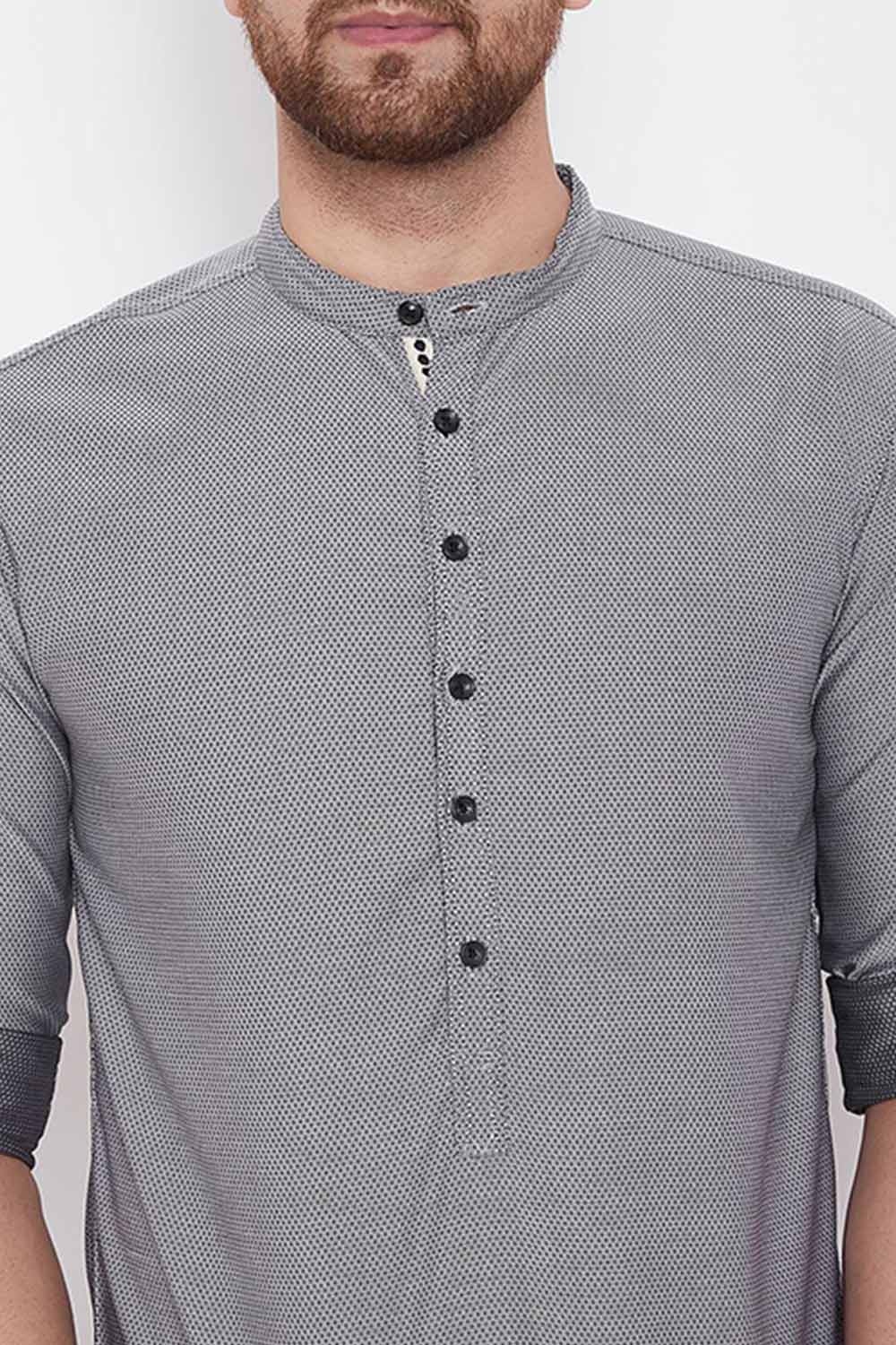 Shop Men's Blended Cotton Polka Dots Short Kurta Online