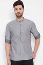 Buy Men's Blended Cotton Polka Dots Short Kurta in Grey