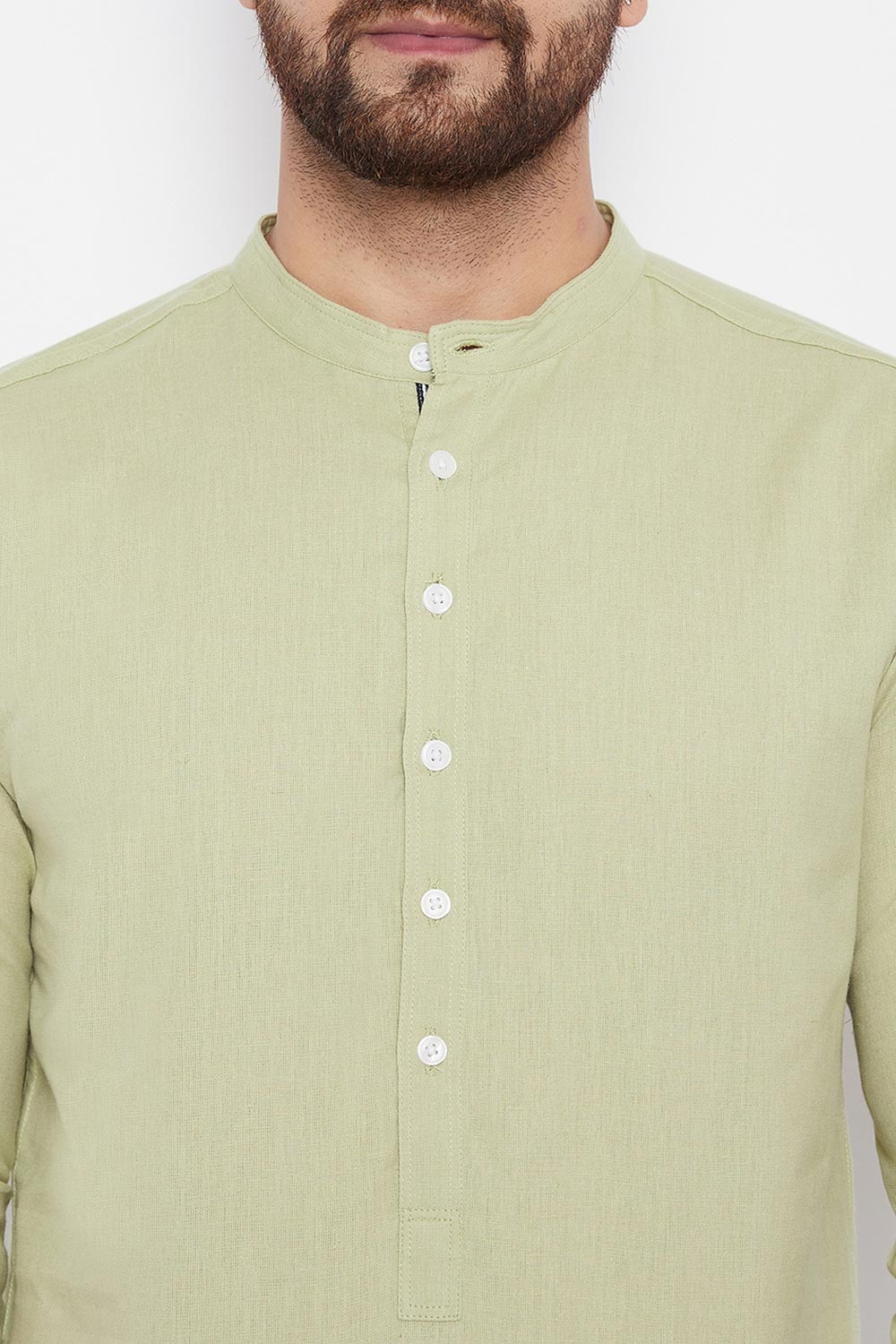 Buy Linen Solid Kurta in Green Online - Zoom Out