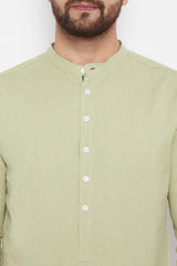 Buy Linen Solid Kurta in Green Online - Zoom Out