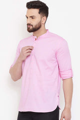 Buy Men's Cotton Short Kurta in Light Pink