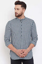 Buy Men's Blended Cotton Checks Print Short Kurta in Blue