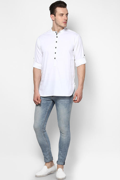 Shop Men's Solid Short Kurta in White