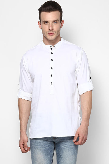 Buy Men's Cotton Solid Short Kurta in White