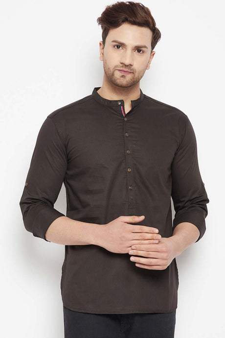 Buy Men's Pure Cotton Stripes Kurta in Brown