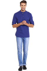 Buy Blended Cotton Solid Kurta in Royal Blue Online - Back