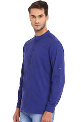 Buy Blended Cotton Solid Kurta in Royal Blue Online - Front