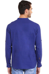 Buy Blended Cotton Solid Kurta in Royal Blue Online - Zoom In