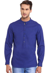 Buy Blended Cotton Solid Kurta in Royal Blue Online