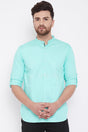 Buy Men's Blended Cotton Solid Short Kurta in Turquoise