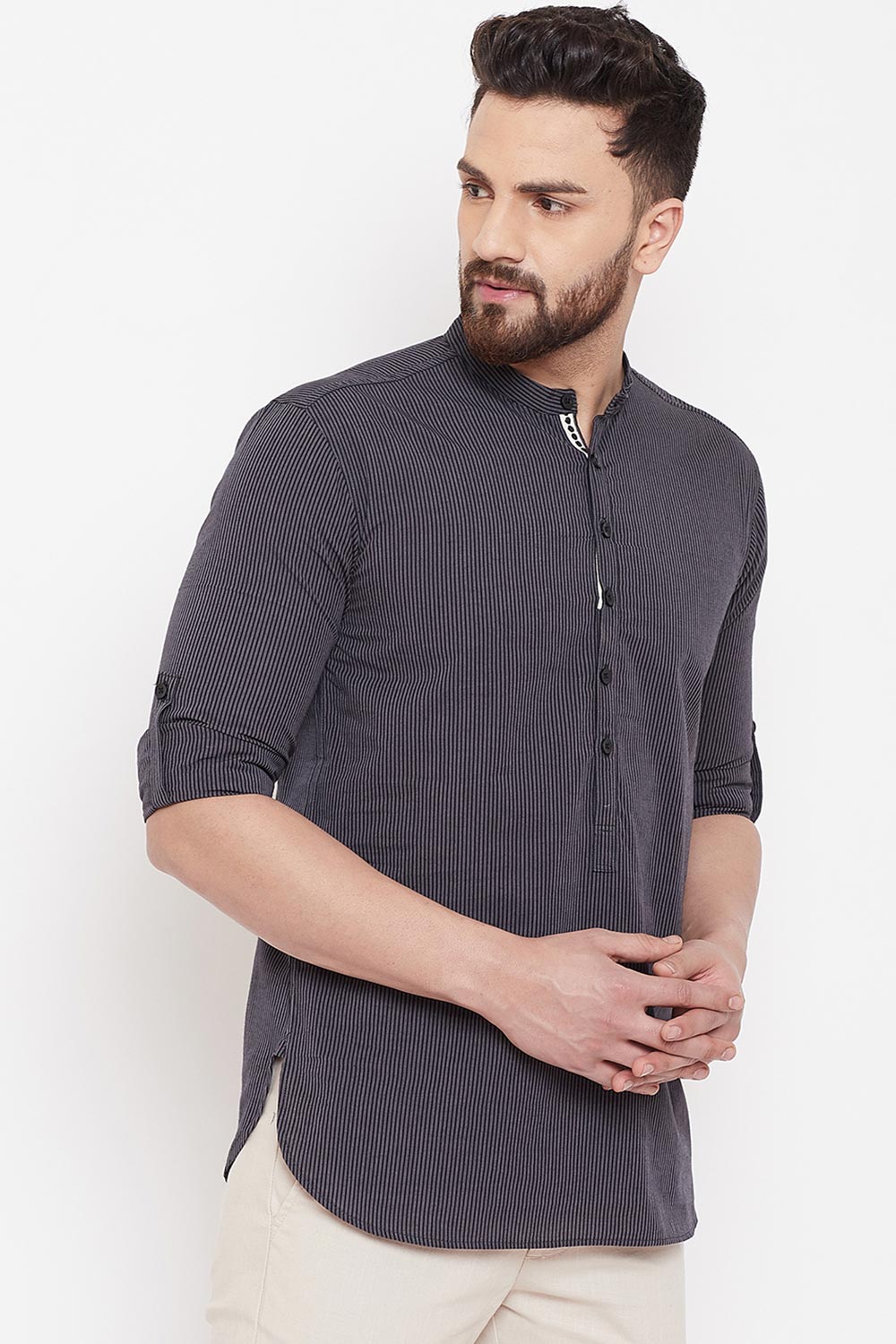 Shop Men's Short Kurta in Black