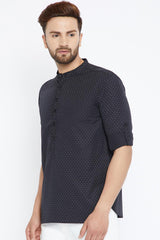 Buy Men's Blended Cotton Short Kurta in Black