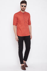 Buy Blended Cotton Solid Kurta in Orange Online - Back