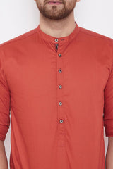 Buy Blended Cotton Solid Kurta in Orange Online - Zoom Out