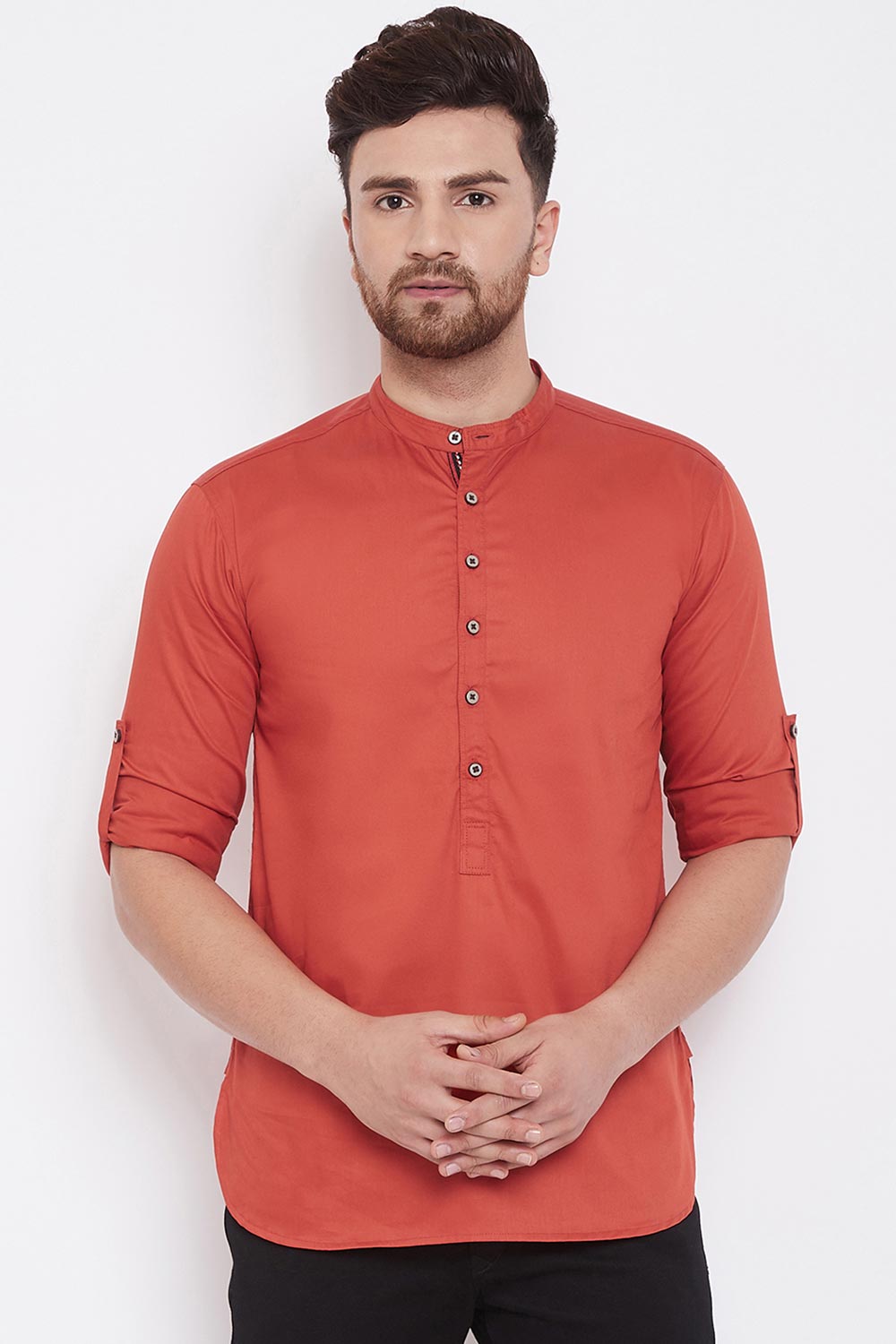 Buy Blended Cotton Solid Kurta in Orange Online