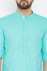 Buy Blended Cotton Solid Kurta in Sky Blue Online - Zoom Out