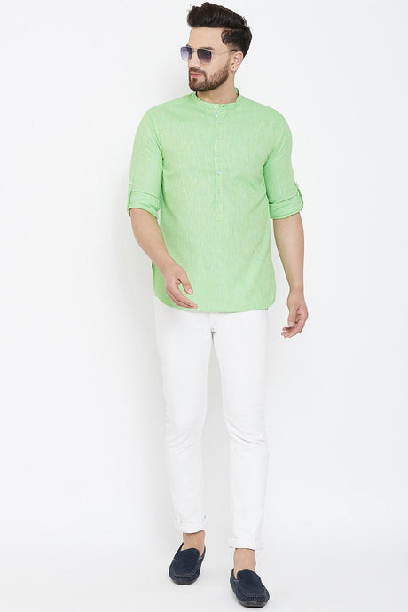 Shop Men's Solid Short Kurta in Light Green