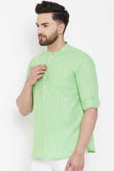 Buy Men's Cotton Short Kurta in Light Green