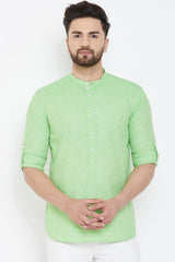 Buy Men's Cotton Solid Short Kurta in Light Green